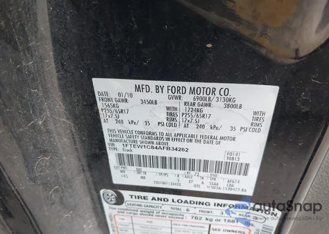 2010 Ford F-150 Xlt from USA, damaged, VIN 1FTEW1C84AFB34262